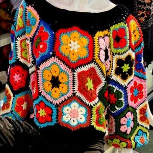 Colorful Crochet Patterned Sweater